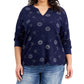 Rebellious One Trendy Plus Size Printed Notch-Neck Thermal Top
