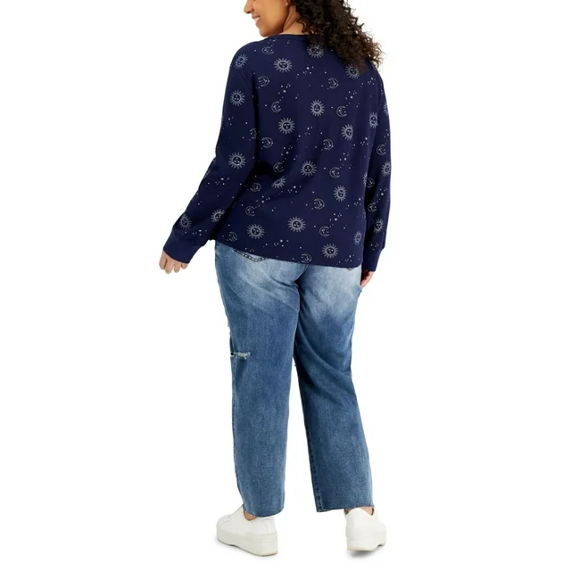 Rebellious One Trendy Plus Size Printed Notch-Neck Thermal Top