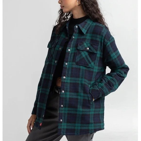 Dickies Juniors' Oversized Boyfriend Flannel Shirt Jacket