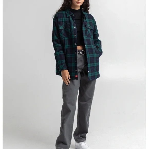 Dickies Juniors' Oversized Boyfriend Flannel Shirt Jacket